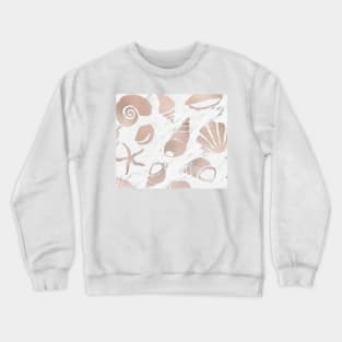 Rose gold South Pacific sea shells - white marble Crewneck Sweatshirt